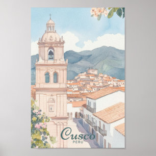 Affiche Cusco Pérou Peinture Gouache Illustration Voyage