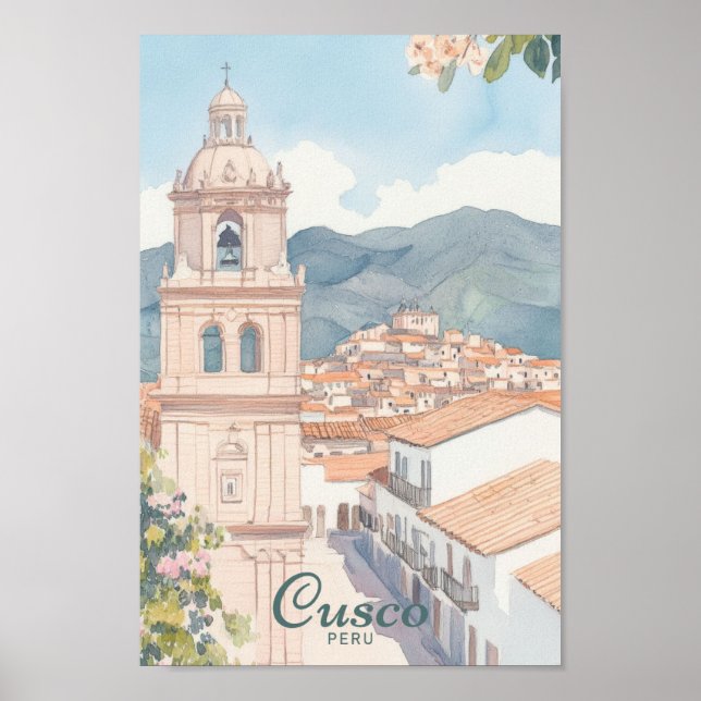 Affiche Cusco Pérou Peinture Gouache Illustration Voyage (Devant)