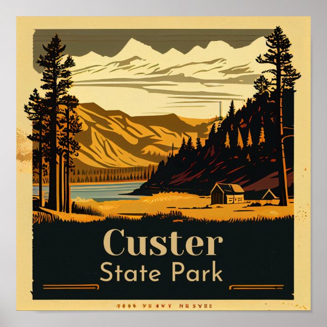 Affiche Custer State Park Carré Vintage (Devant)