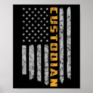 Affiche Custodian American Flag USA Janitor School