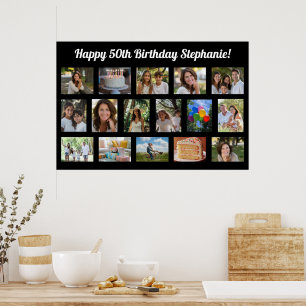Affiche Custom 16 Photo Collage Bonne fête d'anniversaire
