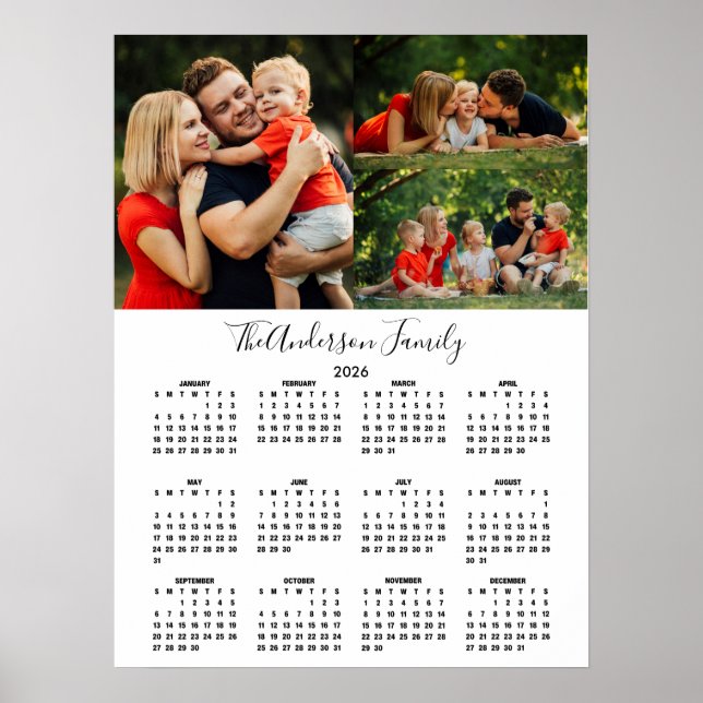Affiche Custom 2026 Calendar 3 Photo Collage (Devant)