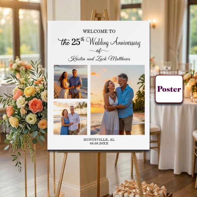 Affiche Custom 3 Photos 25th Wedding Anniversary Welcome (Créateur téléchargé)