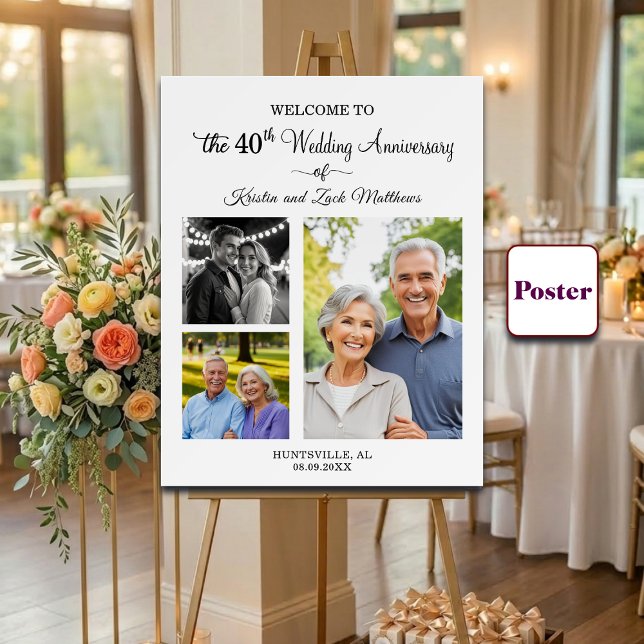 Affiche Custom 3 Photos 40th Wedding Anniversary Welcome (Créateur téléchargé)