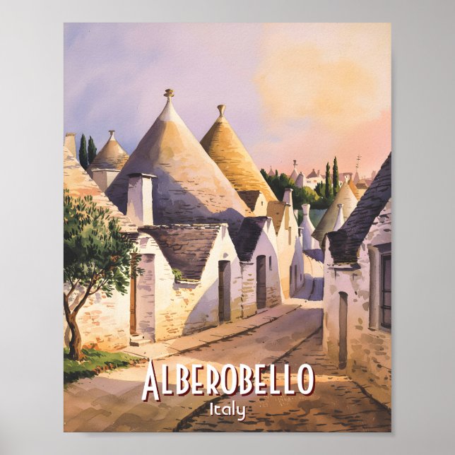 Affiche Custom Alberobello Trulli House Italy Watercolor (Devant)