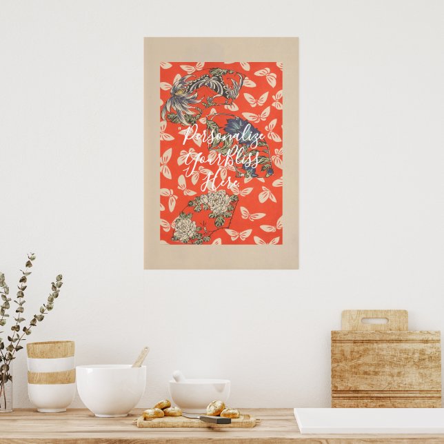 Affiche CUSTOM Bold Red Japanese Butterfly Pattern Art  (Cuisine)