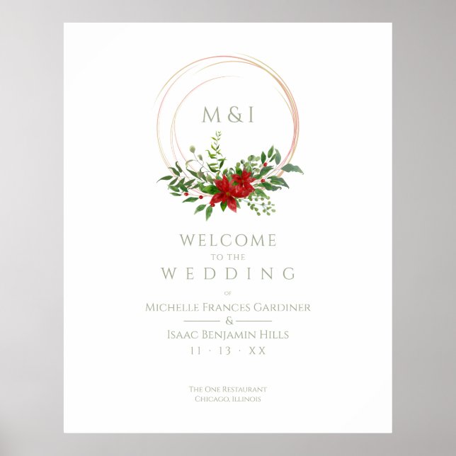 Affiche Custom Chic Poinsettia Christmas Wedding Welcome (Devant)