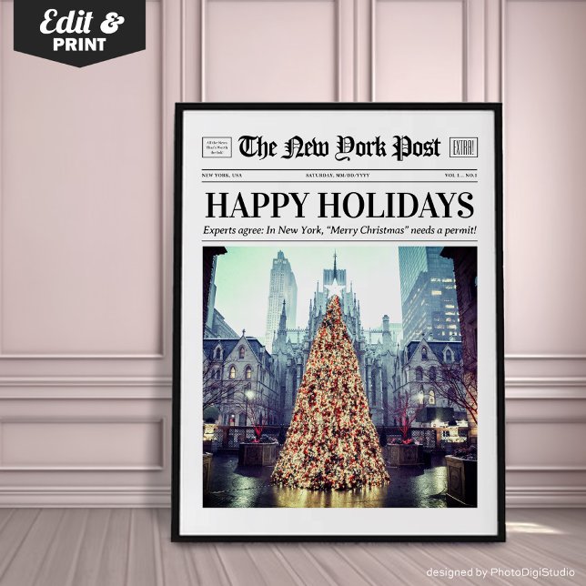 Affiche Custom Christmas Newspaper, Trendy Christmas Art (Custom Christmas Newspaper, Trendy Christmas Art Poster)