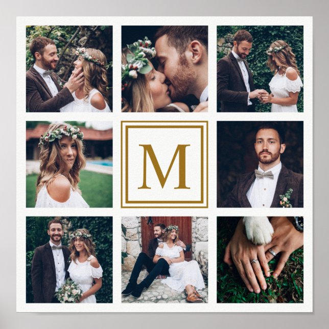 Affiche Custom Collage 8 Wedding Photo Gold Monogram (Devant)