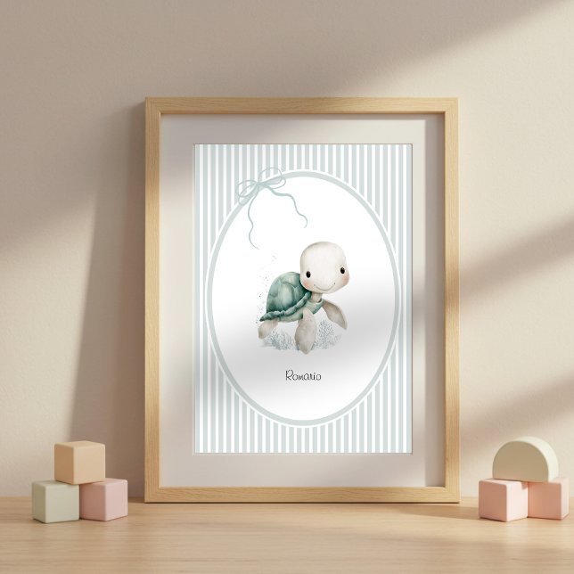 Affiche Custom Cute Turtle – Baby Shower Newborn Name Gift (Custom Name Nursery Wall Art)