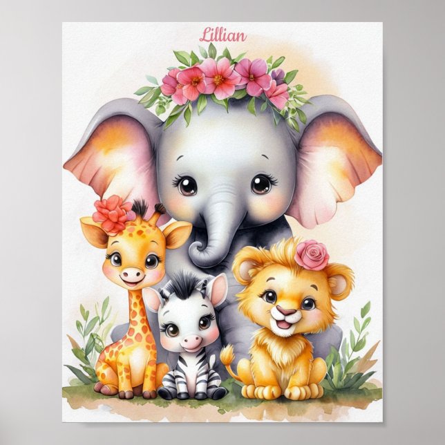 Affiche Custom Elegant Safari Nursery bébé animal (Devant)
