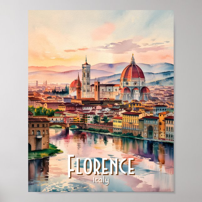 Affiche Custom Florence Duomo Cathedral Watercolor Skyline (Devant)