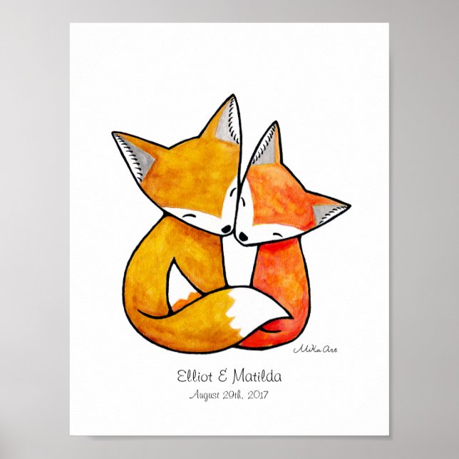 Affiche Custom Fox Wall Art cadeau Mariage unique pour deu (Devant)