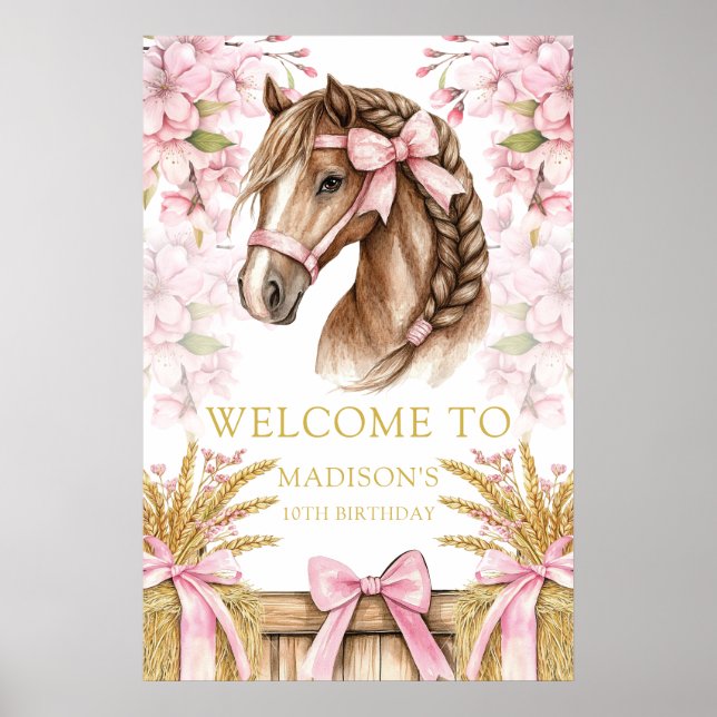 Affiche Custom Horse Design with Cherry Blossoms & Hay (Devant)