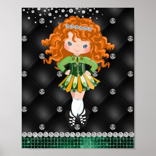 Affiche Custom Irish Dance Redhead Girl Green, Noir (Devant)