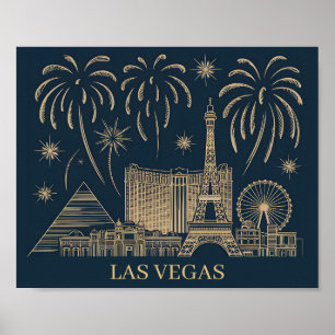 Affiche Custom Las Vegas Skyline Gold Line Art Travel