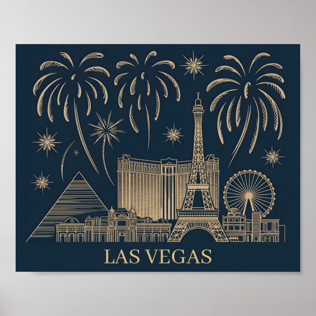 Affiche Custom Las Vegas Skyline Gold Line Art Travel (Devant)