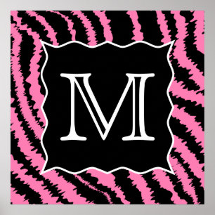 Affiche Custom Monogram Pink and Black Zebra Print Pattern