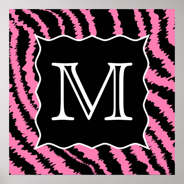 Affiche Custom Monogram Pink and Black Zebra Print Pattern (Devant)