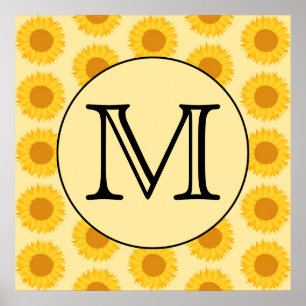 Affiche Custom Monogram, with Yellow Sunflowers.