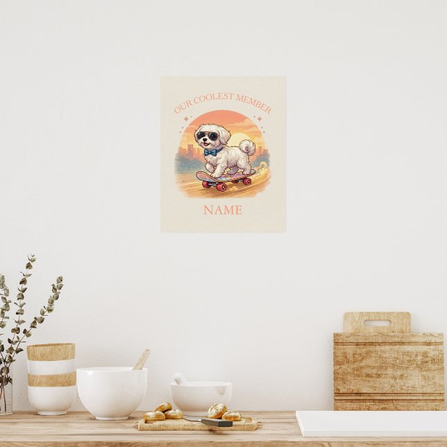 Affiche Custom Name Cool Maltese Dog Skateboarder  (Cuisine)