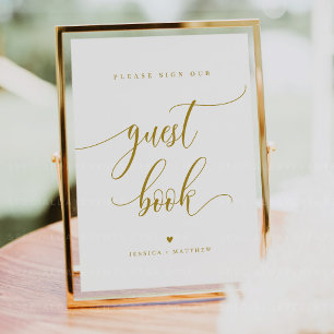 Affiche Custom Name Gold Script Guest Book Sign 8x10"