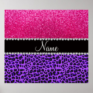 Affiche Custom name purple leopard neon hot pink glitter