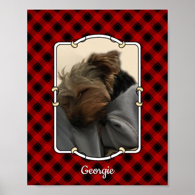 Affiche Custom Pet Portrait Photo Frame Red & Black Plaid (Devant)