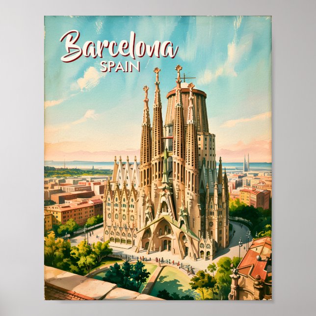Affiche Custom Sagrada Familia Barcelona Travel Watercolor (Devant)