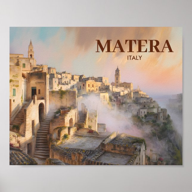 Affiche Custom Sassi di Matera Italy Travel Watercolor (Devant)