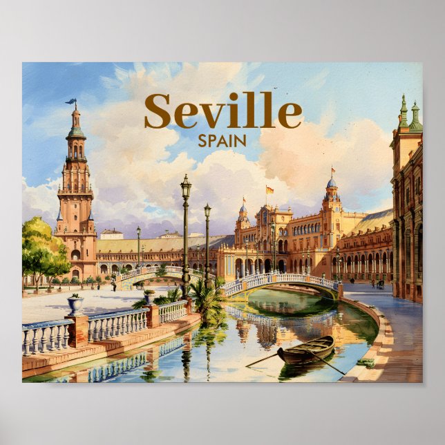Affiche Custom Seville Spain Plaza de Espana Watercolor (Devant)