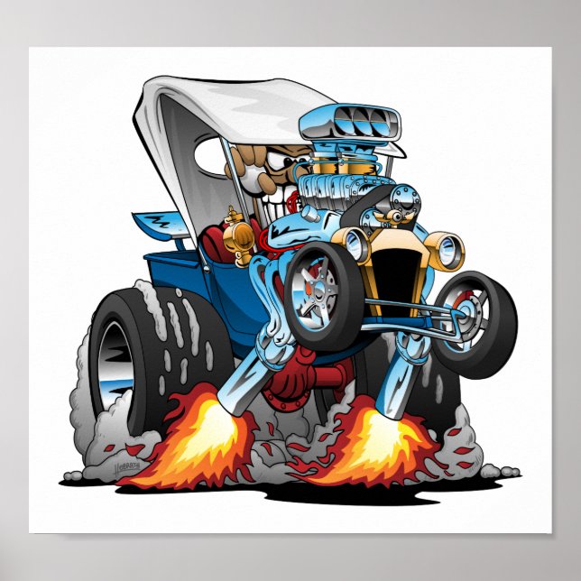 Affiche Custom T-bucket Roadster Hotrod Cartoon (Devant)