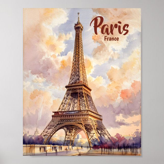 Affiche Custom Test Paris Eiffel Tower France Watercolor (Devant)