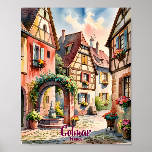 Affiche Custom Text Colmar Alsace France Watercolor Retro (Devant)