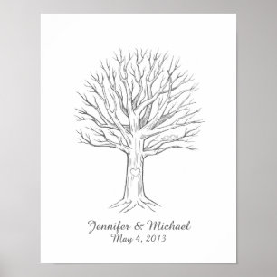 Affiche Custom Thumbprint Fingerprint Wedding Tree Guest B