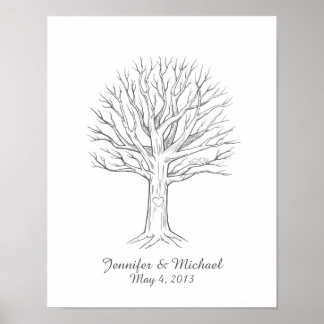 Affiche Custom Thumbprint Fingerprint Wedding Tree Guest B