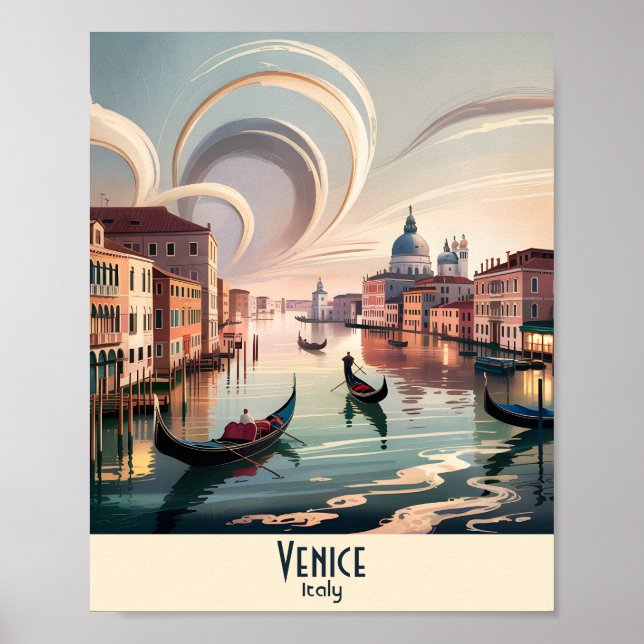 Affiche Custom Venice Italy Gondola Canal Watercolor Retro (Devant)