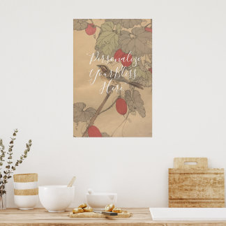 Affiche CUSTOM Vintage Ivory Bird & Impatiens Art Print