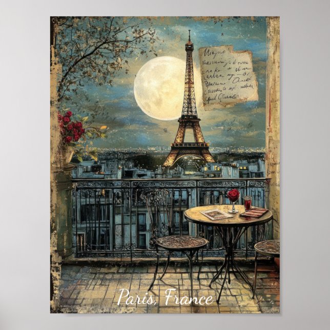Affiche Custom Vintage Paris Eiffel Tower Romantic Art (Devant)