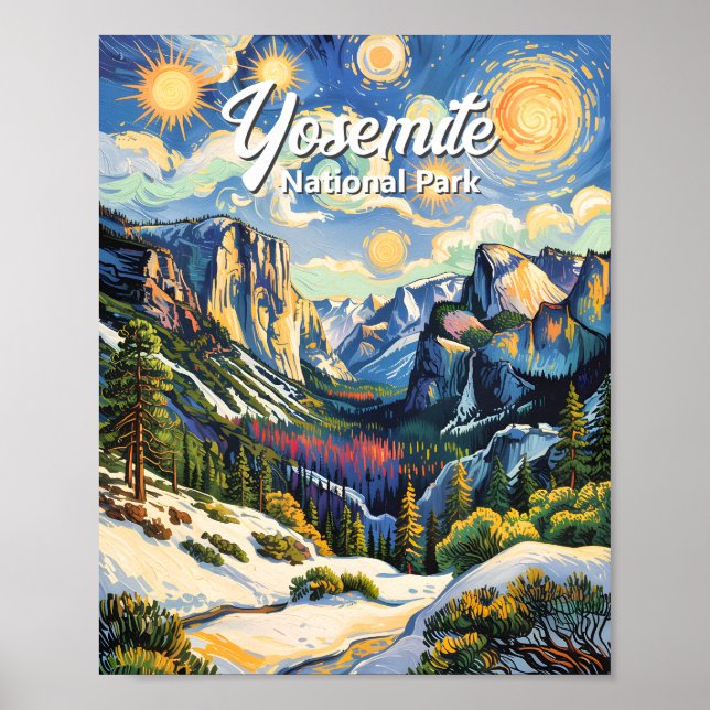 Affiche Custom Yosemite Tunnel View Winter Van Gogh Style (Devant)