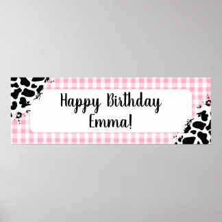 Affiche Customizable Happy Birthday Banner Pink Gingham