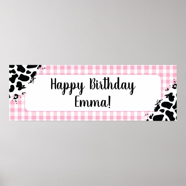 Affiche Customizable Happy Birthday Banner Pink Gingham (Devant)