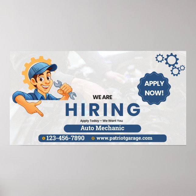 Affiche Customize Generic Now Hiring Auto Mechanic  (Devant)