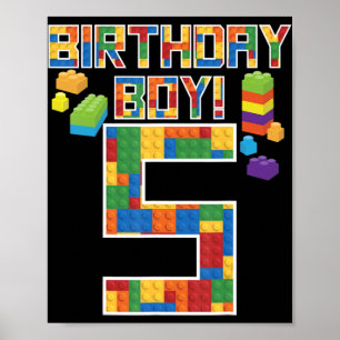 Affiche Cute 5th Birthday Gift 5 Years Old Block Building