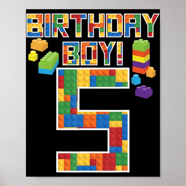 Affiche Cute 5th Birthday Gift 5 Years Old Block Building  (Devant)