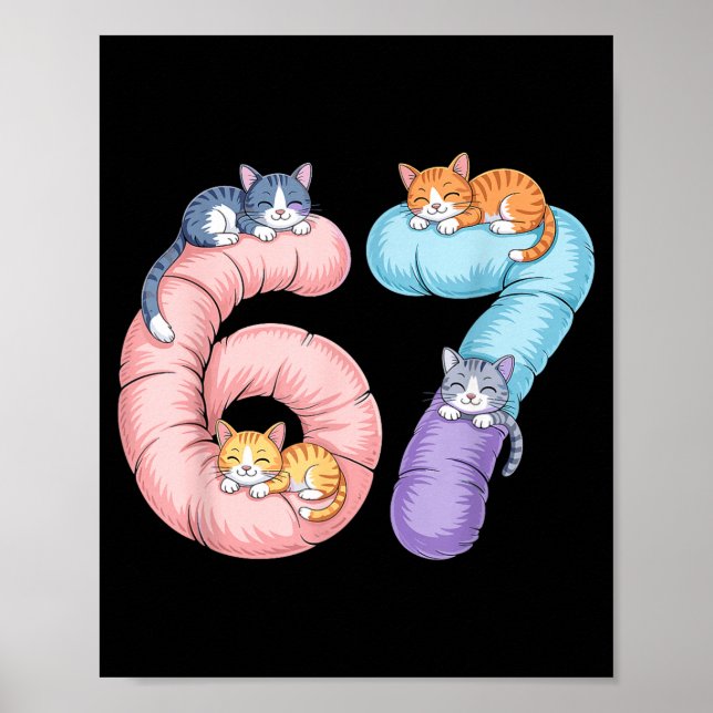 Affiche Cute 67 Cat Meme Design  (Devant)