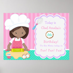 Affiche Cute African American Girl Baking Anniversaire