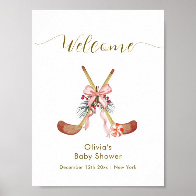 Affiche Cute All Stars Bow Hockey Girl Baby Shower Welcome (Devant)