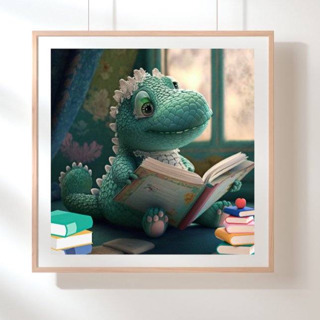 Affiche Cute Alligator lire un livre Nursery Art (Créateur téléchargé)