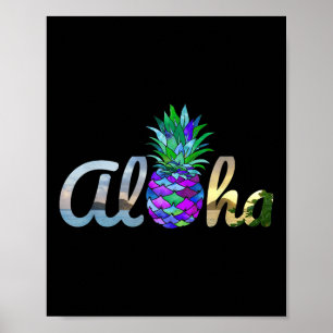 Affiche Cute Aloha Hawaii Ananas Sirène Plage pourpre L